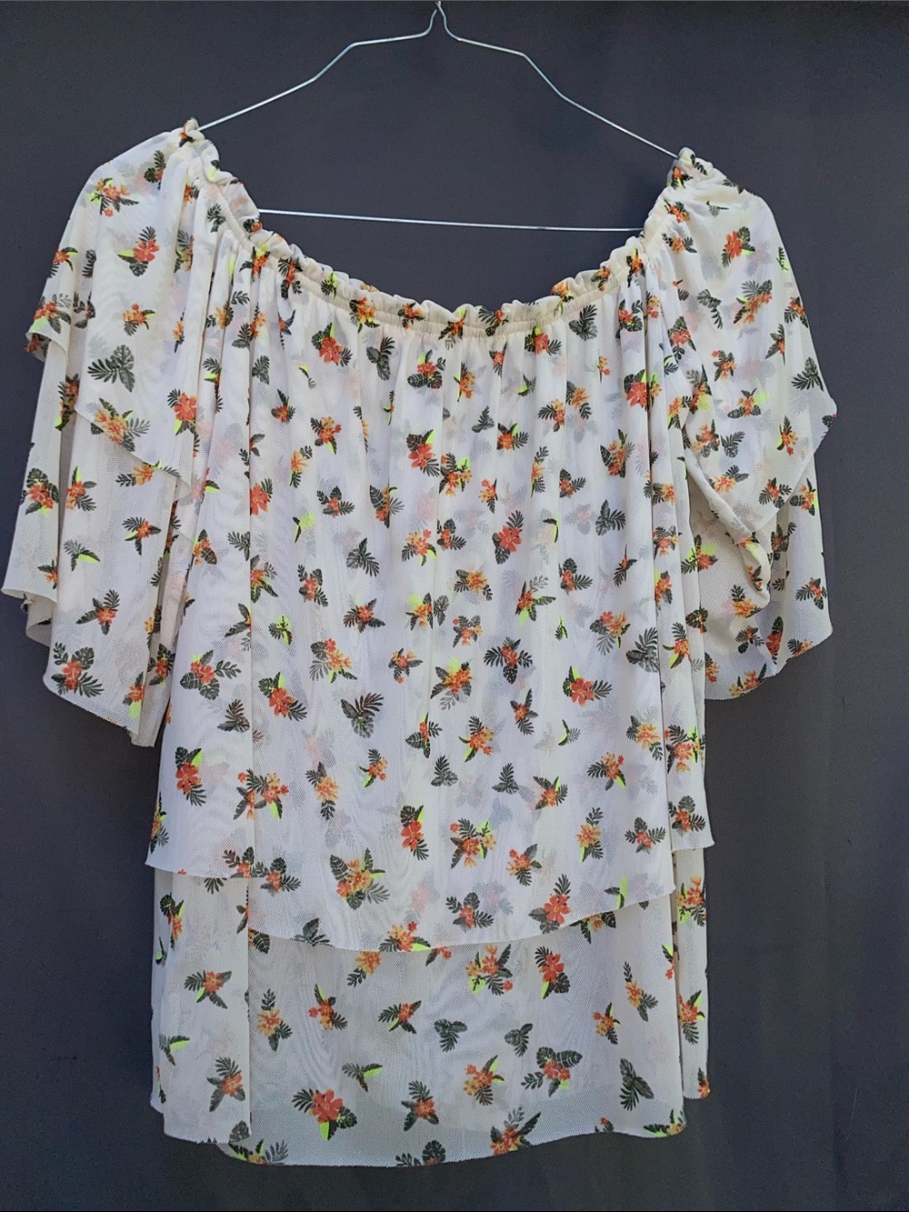 Ardene White Off-Shoulder Floral Layered Tunic Top